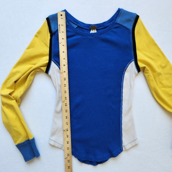 We The Free Fancy That Thermal Top Ribbed Blue Yellow Long Sleeves Medium - Picture 12 of 16